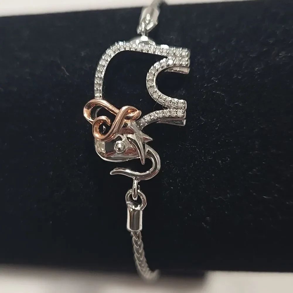 Diamonds, Silver, and 14k Gold Elephant Bracelet